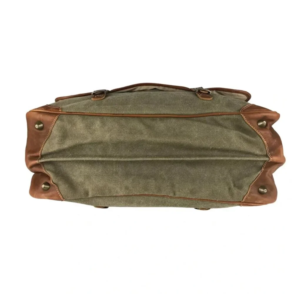 Unisex Adults Beige Brown Canvas Inner‎ Zip Pockets Top Handle Messenger Bag